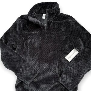 Marika Allie Plush Fleece Mockneck Pullover Jacket Sweatshirt Small Black Sherpa